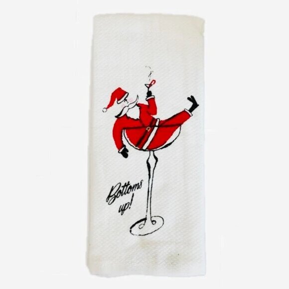 Kate Spade NY Santa Bottoms Up Raise A Glass Kitchen Dish Towels NWT - Picture 2 of 8